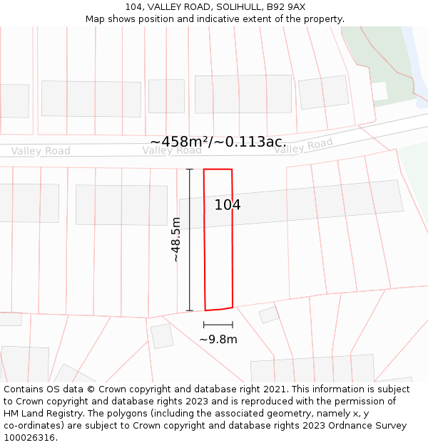 104, VALLEY ROAD, SOLIHULL, B92 9AX: Plot and title map