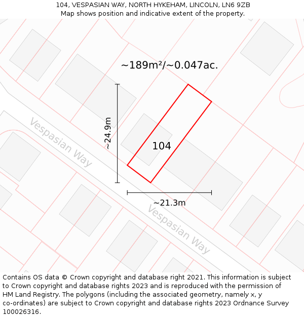 104, VESPASIAN WAY, NORTH HYKEHAM, LINCOLN, LN6 9ZB: Plot and title map