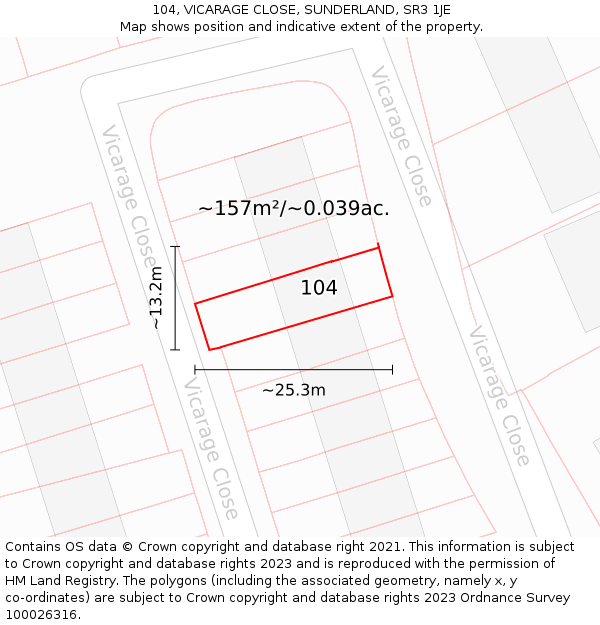 104, VICARAGE CLOSE, SUNDERLAND, SR3 1JE: Plot and title map