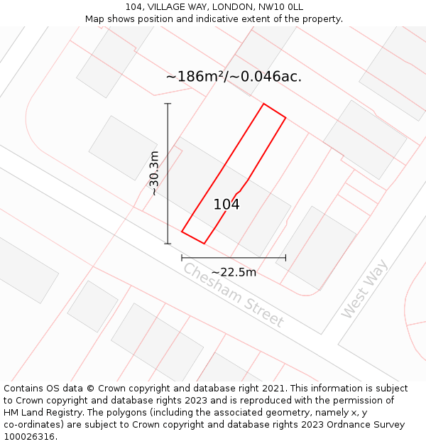 104, VILLAGE WAY, LONDON, NW10 0LL: Plot and title map