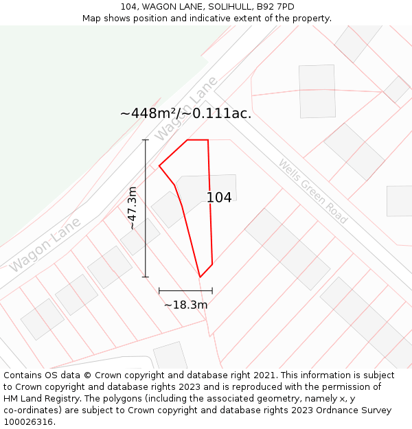 104, WAGON LANE, SOLIHULL, B92 7PD: Plot and title map