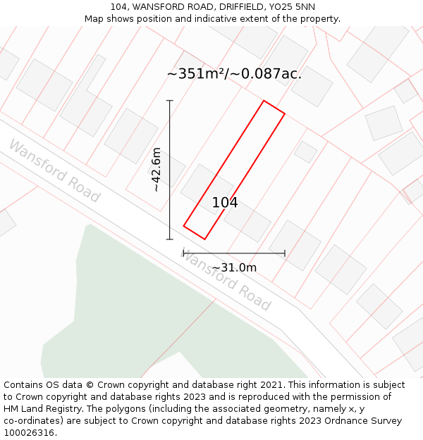 104, WANSFORD ROAD, DRIFFIELD, YO25 5NN: Plot and title map