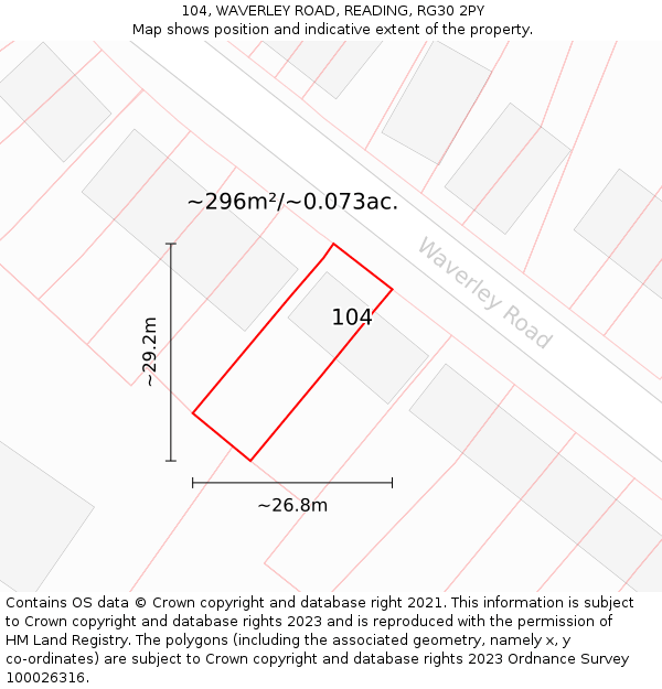 104, WAVERLEY ROAD, READING, RG30 2PY: Plot and title map