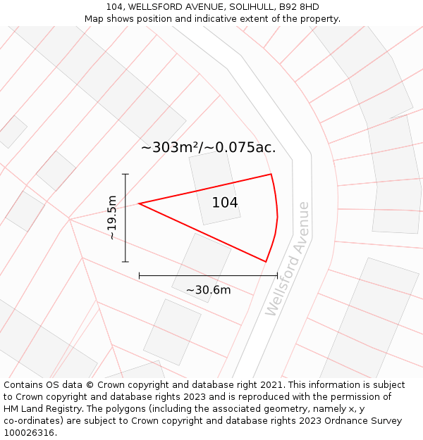 104, WELLSFORD AVENUE, SOLIHULL, B92 8HD: Plot and title map