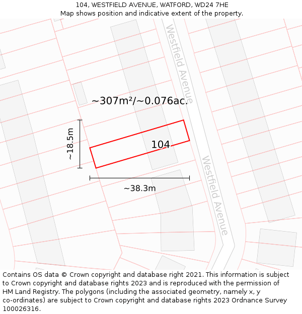 104, WESTFIELD AVENUE, WATFORD, WD24 7HE: Plot and title map