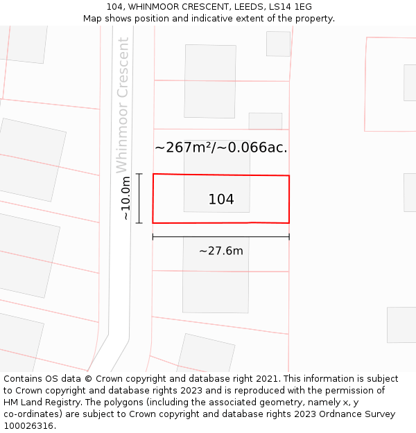 104, WHINMOOR CRESCENT, LEEDS, LS14 1EG: Plot and title map