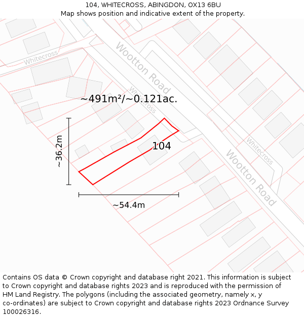 104, WHITECROSS, ABINGDON, OX13 6BU: Plot and title map