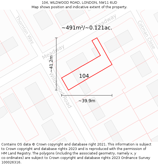 104, WILDWOOD ROAD, LONDON, NW11 6UD: Plot and title map