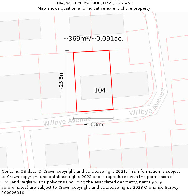 104, WILLBYE AVENUE, DISS, IP22 4NP: Plot and title map