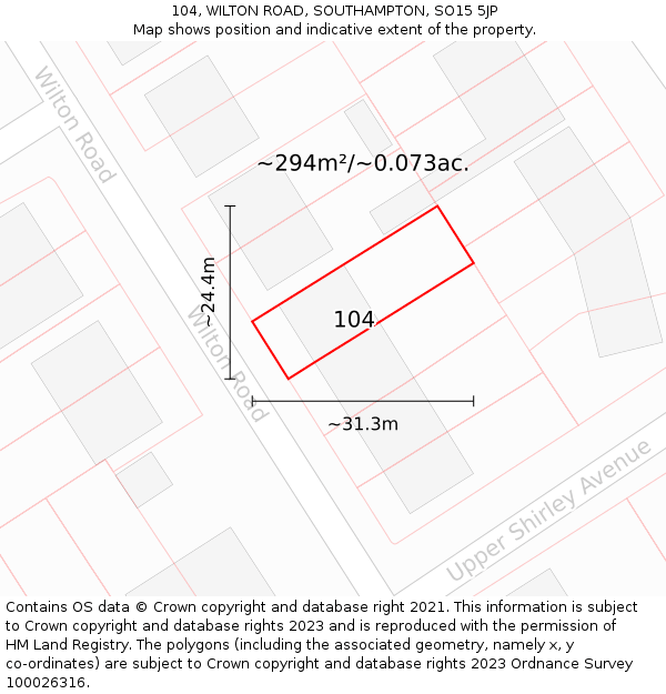 104, WILTON ROAD, SOUTHAMPTON, SO15 5JP: Plot and title map
