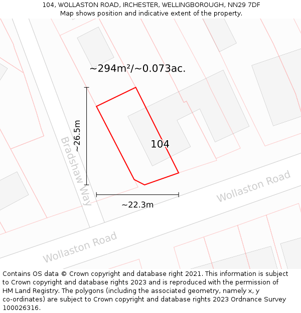 104, WOLLASTON ROAD, IRCHESTER, WELLINGBOROUGH, NN29 7DF: Plot and title map