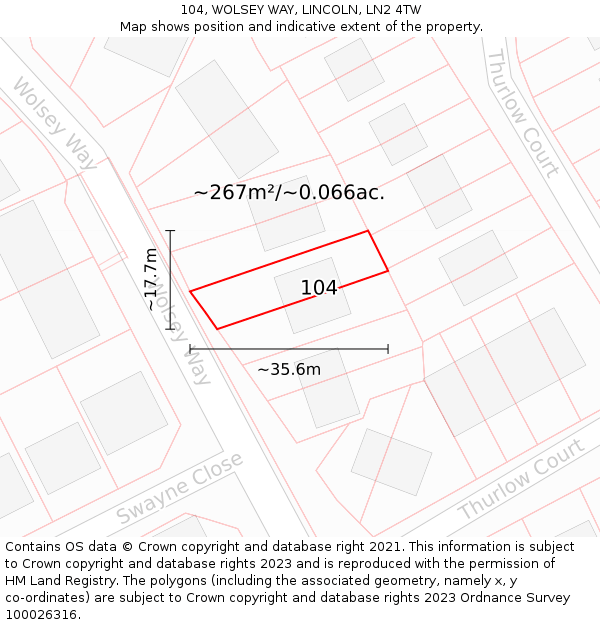 104, WOLSEY WAY, LINCOLN, LN2 4TW: Plot and title map