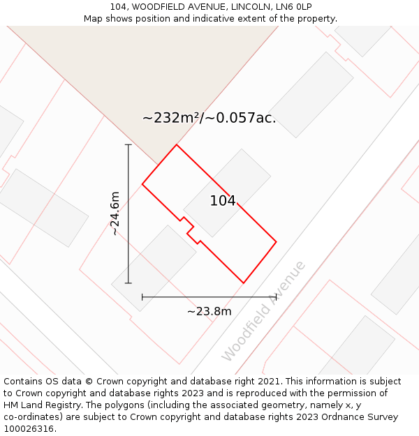 104, WOODFIELD AVENUE, LINCOLN, LN6 0LP: Plot and title map
