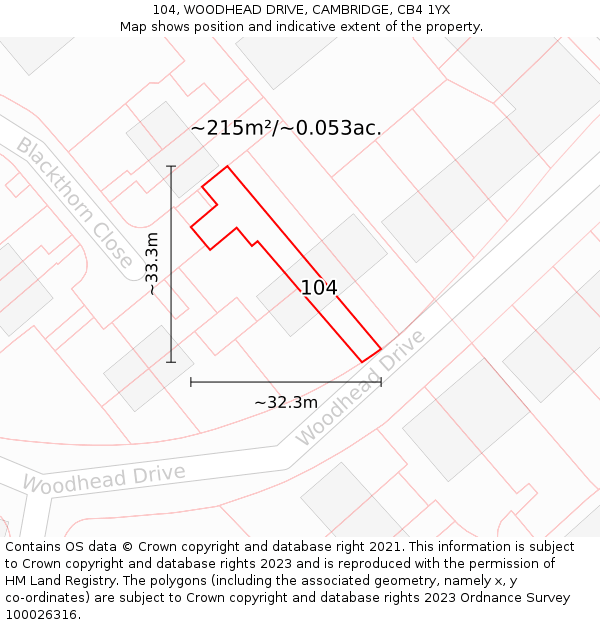 104, WOODHEAD DRIVE, CAMBRIDGE, CB4 1YX: Plot and title map