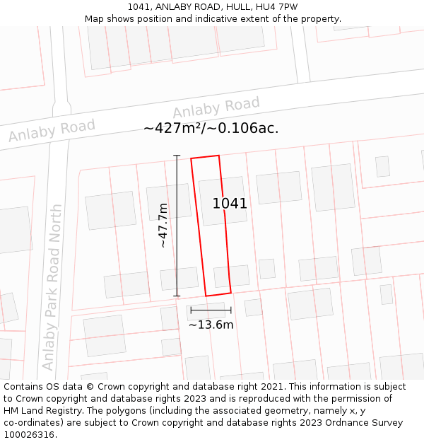 1041, ANLABY ROAD, HULL, HU4 7PW: Plot and title map