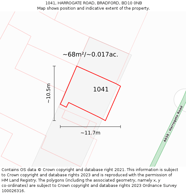 1041, HARROGATE ROAD, BRADFORD, BD10 0NB: Plot and title map