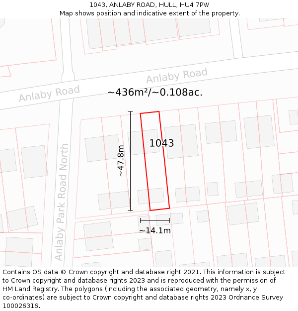 1043, ANLABY ROAD, HULL, HU4 7PW: Plot and title map