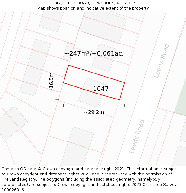 1047, LEEDS ROAD, DEWSBURY, WF12 7HY: Plot and title map