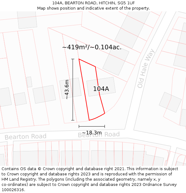 104A, BEARTON ROAD, HITCHIN, SG5 1UF: Plot and title map