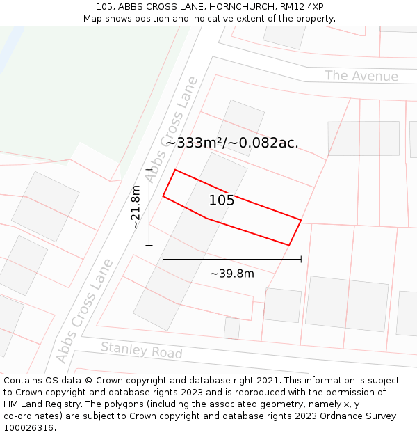 105, ABBS CROSS LANE, HORNCHURCH, RM12 4XP: Plot and title map