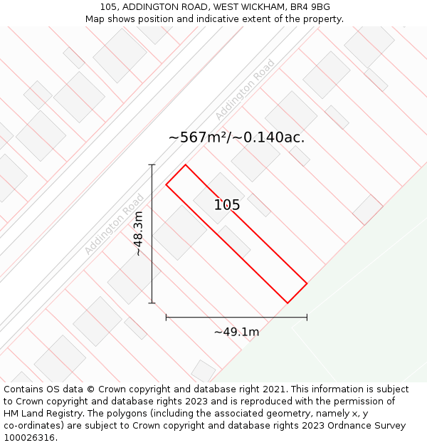 105, ADDINGTON ROAD, WEST WICKHAM, BR4 9BG: Plot and title map