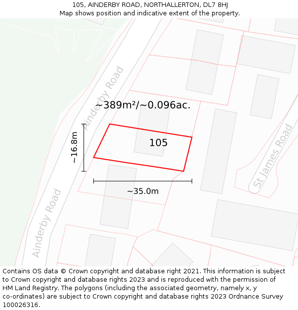 105, AINDERBY ROAD, NORTHALLERTON, DL7 8HJ: Plot and title map