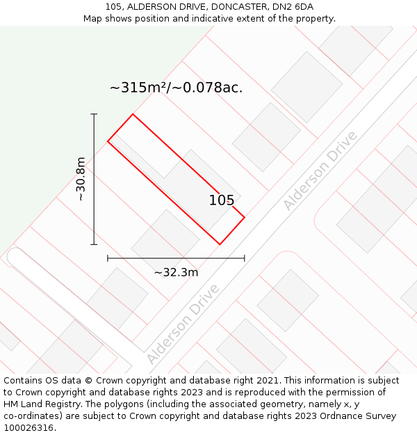 105, ALDERSON DRIVE, DONCASTER, DN2 6DA: Plot and title map
