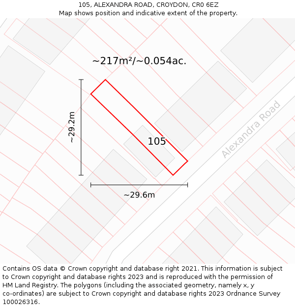 105, ALEXANDRA ROAD, CROYDON, CR0 6EZ: Plot and title map