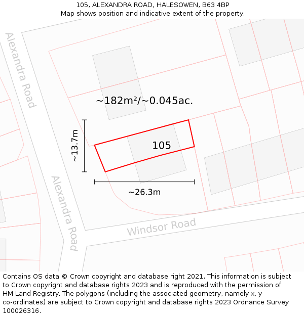 105, ALEXANDRA ROAD, HALESOWEN, B63 4BP: Plot and title map