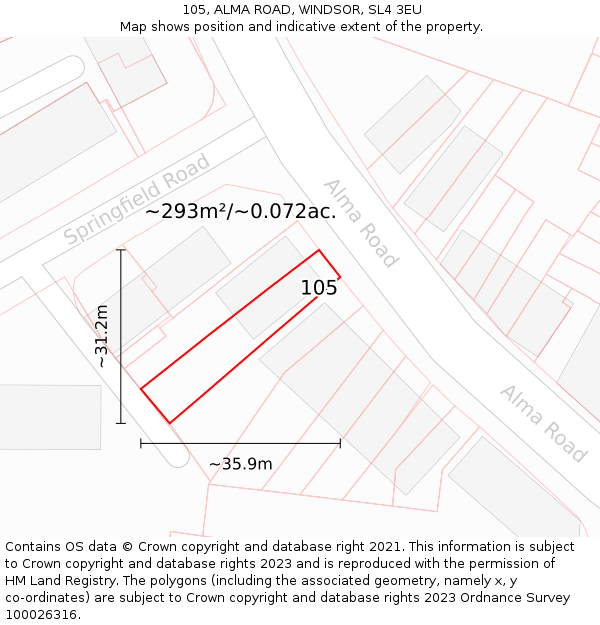 105, ALMA ROAD, WINDSOR, SL4 3EU: Plot and title map