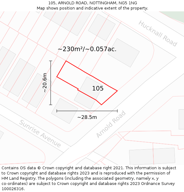 105, ARNOLD ROAD, NOTTINGHAM, NG5 1NG: Plot and title map