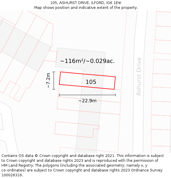 105, ASHURST DRIVE, ILFORD, IG6 1EW: Plot and title map