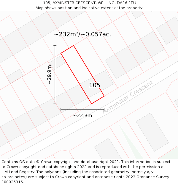 105, AXMINSTER CRESCENT, WELLING, DA16 1EU: Plot and title map