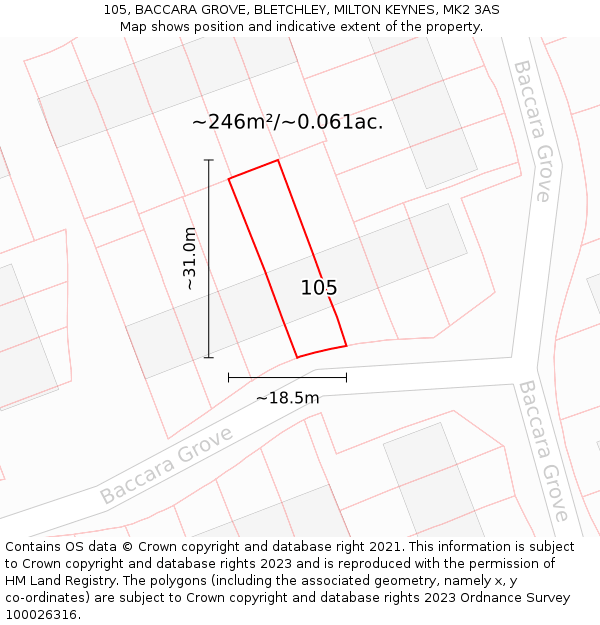 105, BACCARA GROVE, BLETCHLEY, MILTON KEYNES, MK2 3AS: Plot and title map