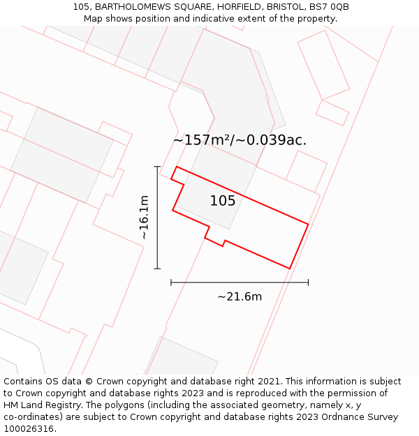 105, BARTHOLOMEWS SQUARE, HORFIELD, BRISTOL, BS7 0QB: Plot and title map