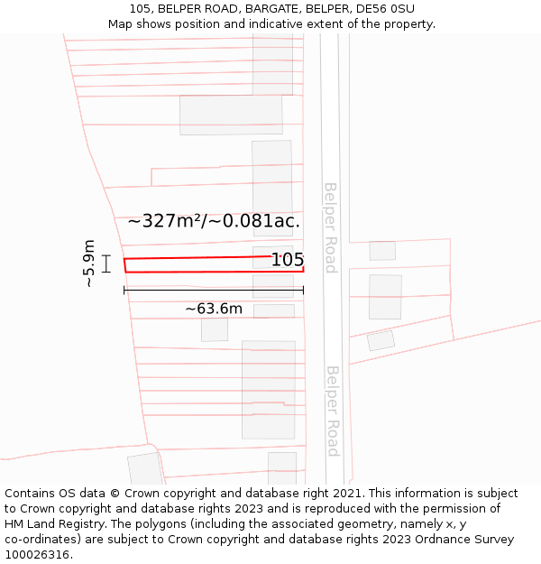 105, BELPER ROAD, BARGATE, BELPER, DE56 0SU: Plot and title map