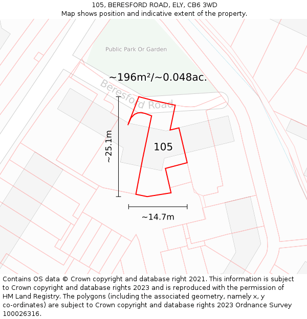105, BERESFORD ROAD, ELY, CB6 3WD: Plot and title map