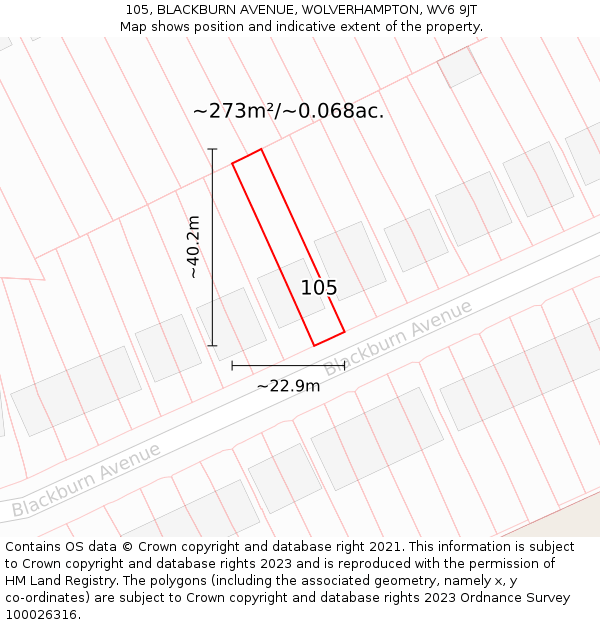 105, BLACKBURN AVENUE, WOLVERHAMPTON, WV6 9JT: Plot and title map