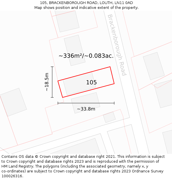 105, BRACKENBOROUGH ROAD, LOUTH, LN11 0AD: Plot and title map