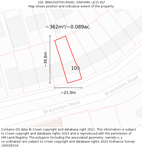 105, BRAUNSTON ROAD, OAKHAM, LE15 6LF: Plot and title map