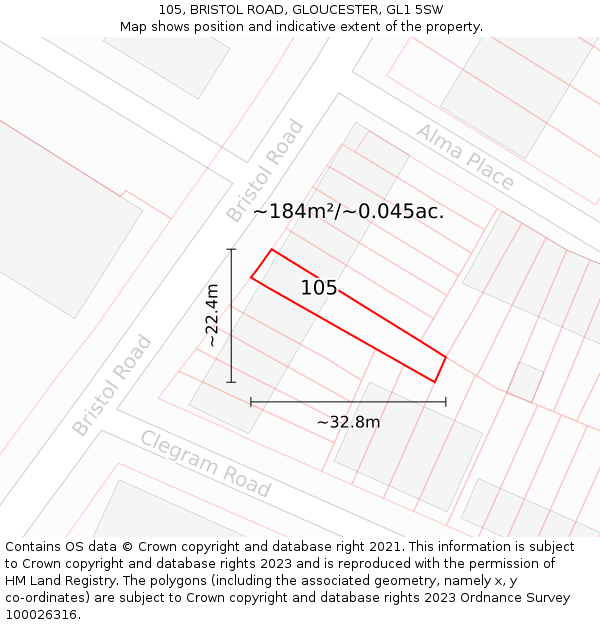 105, BRISTOL ROAD, GLOUCESTER, GL1 5SW: Plot and title map