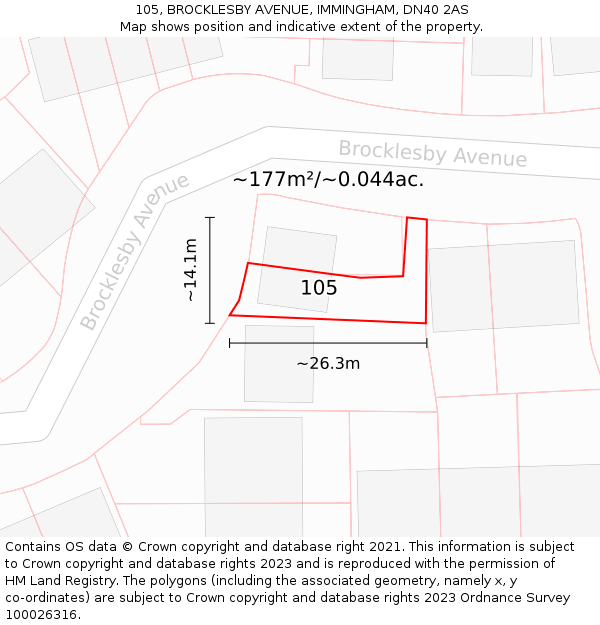 105, BROCKLESBY AVENUE, IMMINGHAM, DN40 2AS: Plot and title map