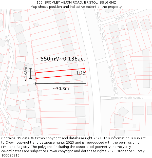 105, BROMLEY HEATH ROAD, BRISTOL, BS16 6HZ: Plot and title map
