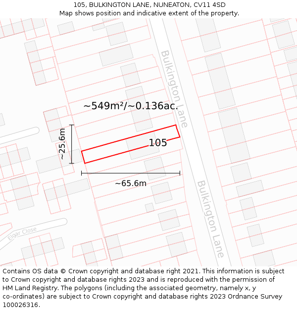105, BULKINGTON LANE, NUNEATON, CV11 4SD: Plot and title map