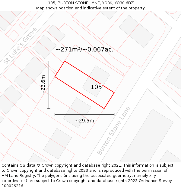 105, BURTON STONE LANE, YORK, YO30 6BZ: Plot and title map