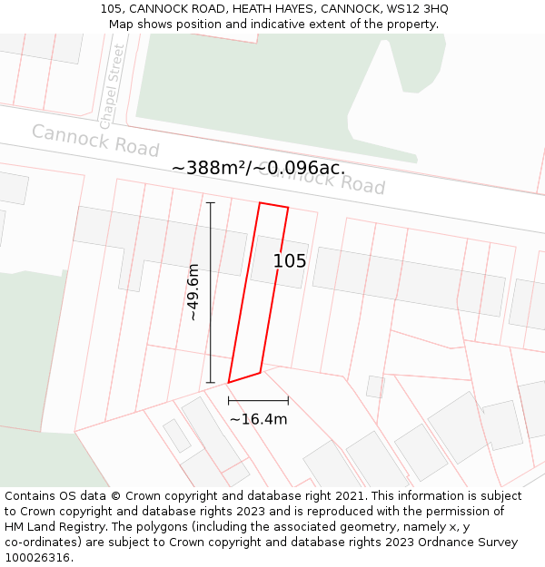 105, CANNOCK ROAD, HEATH HAYES, CANNOCK, WS12 3HQ: Plot and title map