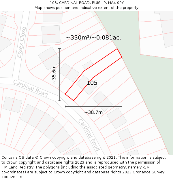 105, CARDINAL ROAD, RUISLIP, HA4 9PY: Plot and title map