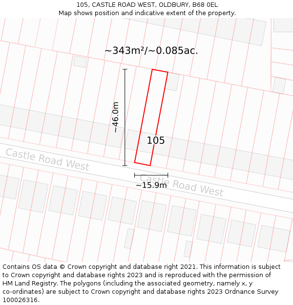 105, CASTLE ROAD WEST, OLDBURY, B68 0EL: Plot and title map