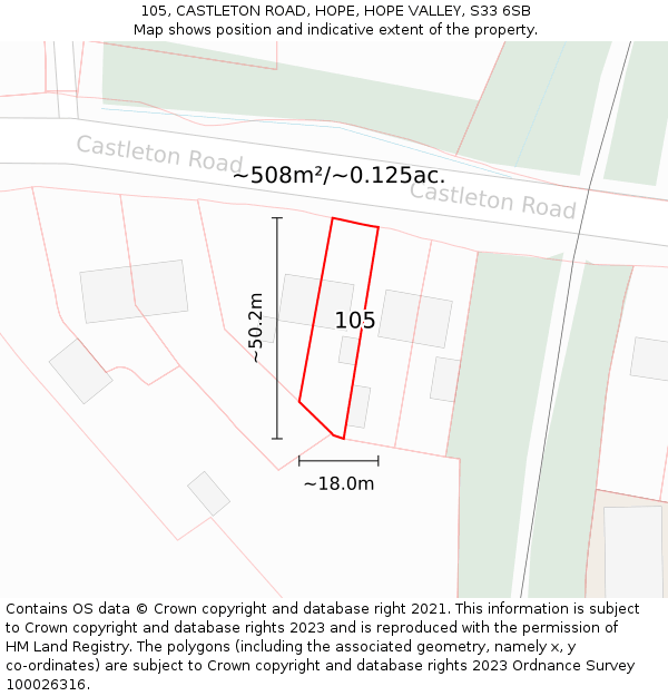 105, CASTLETON ROAD, HOPE, HOPE VALLEY, S33 6SB: Plot and title map
