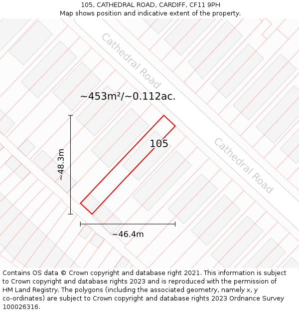 105, CATHEDRAL ROAD, CARDIFF, CF11 9PH: Plot and title map